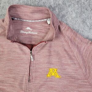 Tommy Bahama Sweatshirt L Men Quarter Zip Long Sleeve UofM Pull Over Maroon‎ Red